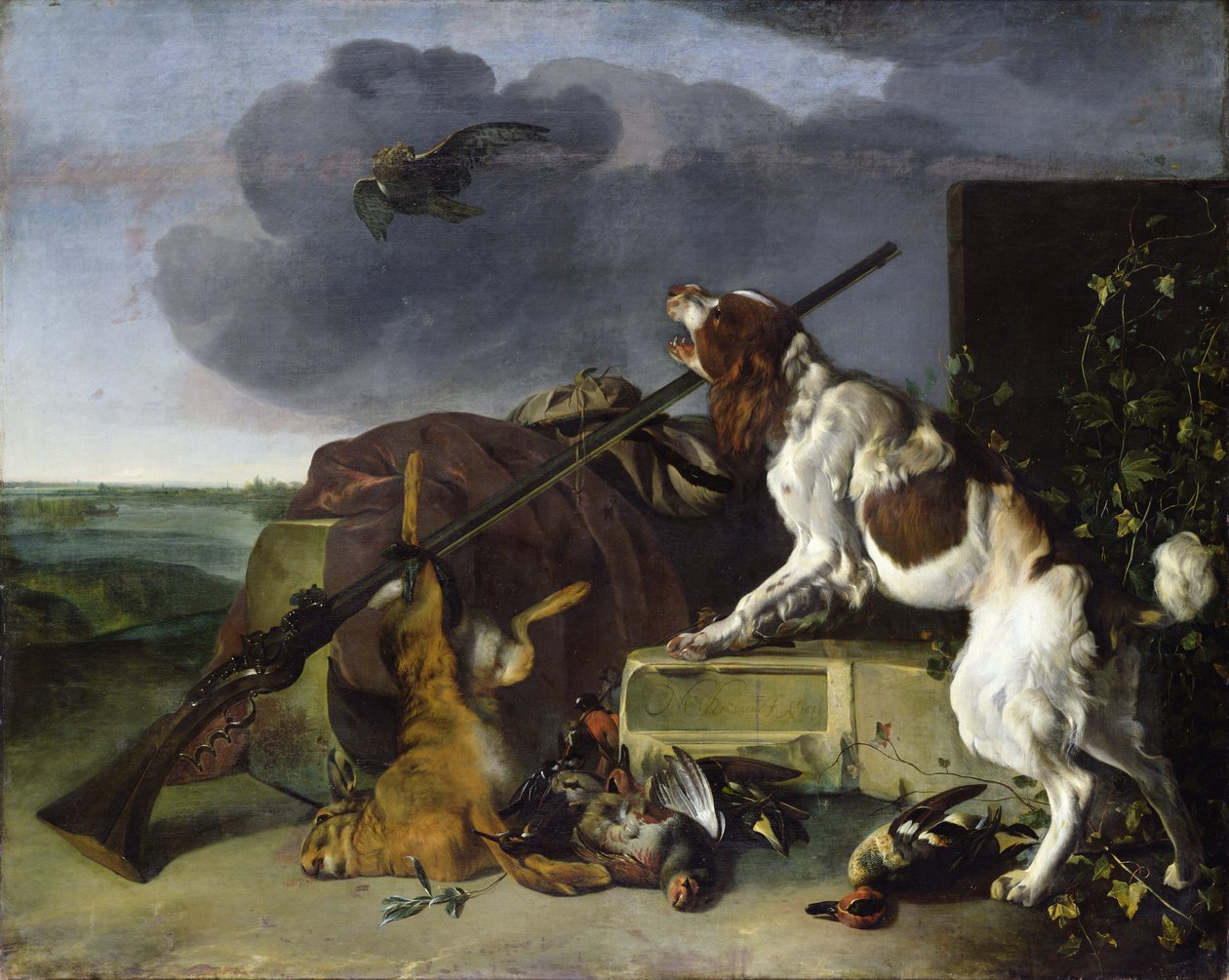 狗守卫比赛，1658年 作者 Melchior de Hondecoeter