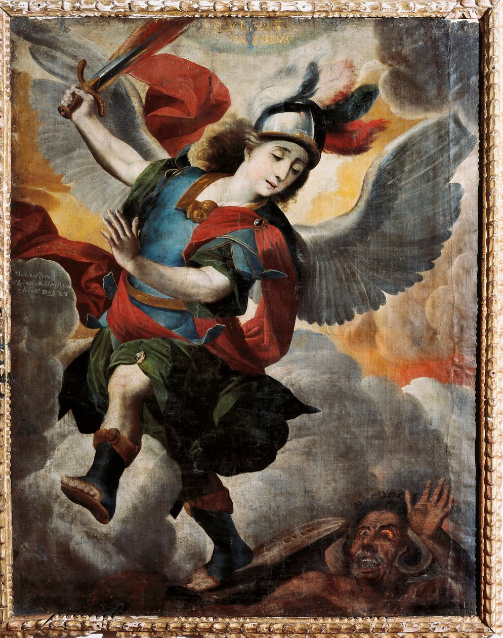 "The Archangel Saint Michael" Painting by Melchor Perez de Holguin (1665-1724) 作者 MelchorPérezdeHolguín