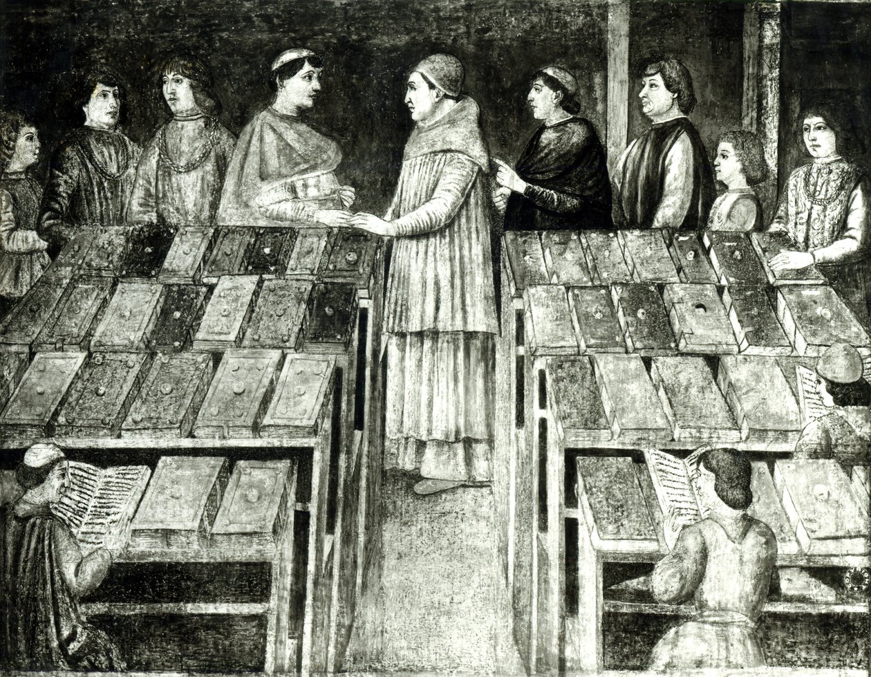Pope Sixtus IV（1414-84）和Platina（1421-81） 作者 Melozzo da Forli学校的Melozzo da Forli学校的