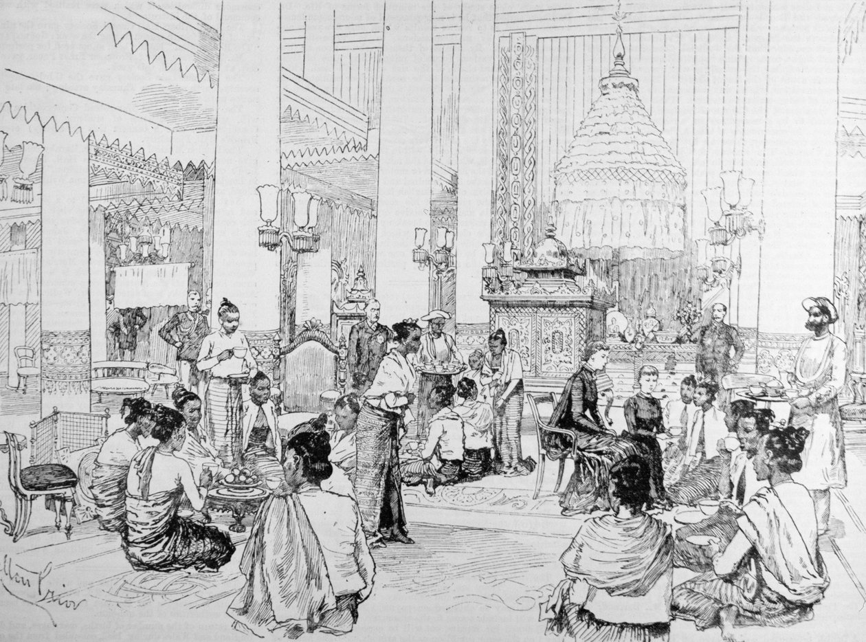 缅甸的印度总督：1886年3月4日，来自“伦敦新闻报”的缅甸女士们在曼德勒的宫殿里与女士达弗林一起喝茶 作者 梅尔顿·普里尔