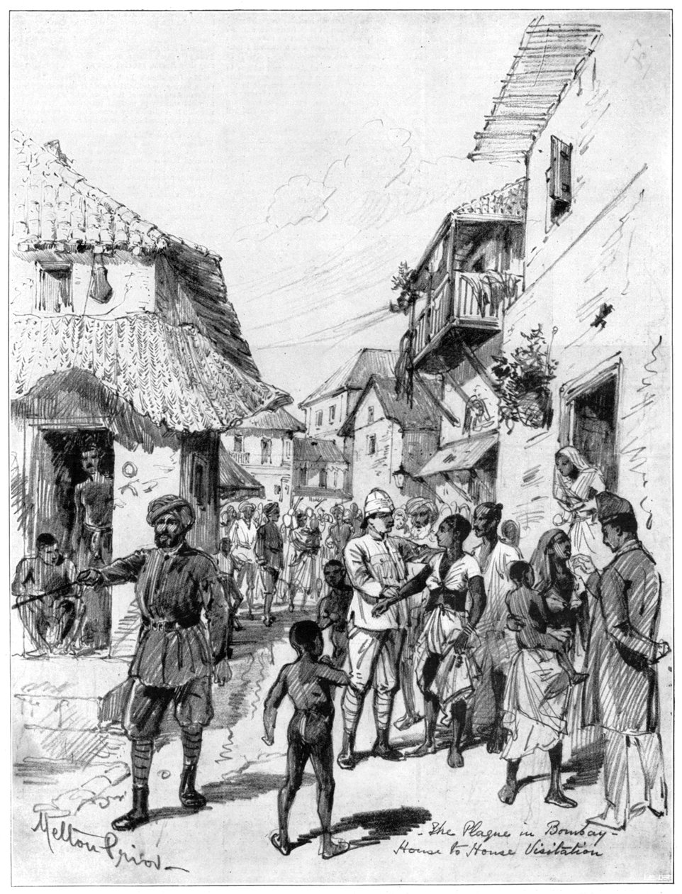 1898年印度孟买瘟疫期间的挨家挨户探访。 作者 梅尔顿·普里尔