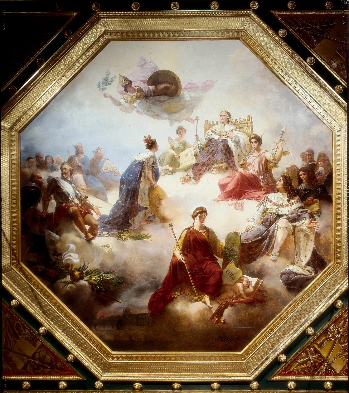 France, in the midst of the law-making kings and French juriconsults, receives the Constitutional Charter from Louis XVIII, ceiling of the Camondo room, Louvre, Paris 作者 快乐的约瑟夫·布朗德尔