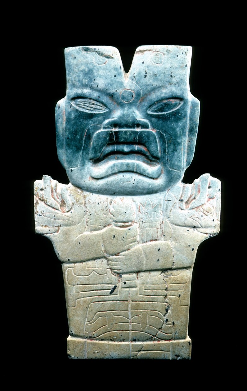 拟人化斑块，可能是火蛇，前哥伦布时期，公元前800-400年（蛇纹石和朱砂） 作者 中美洲中美洲
