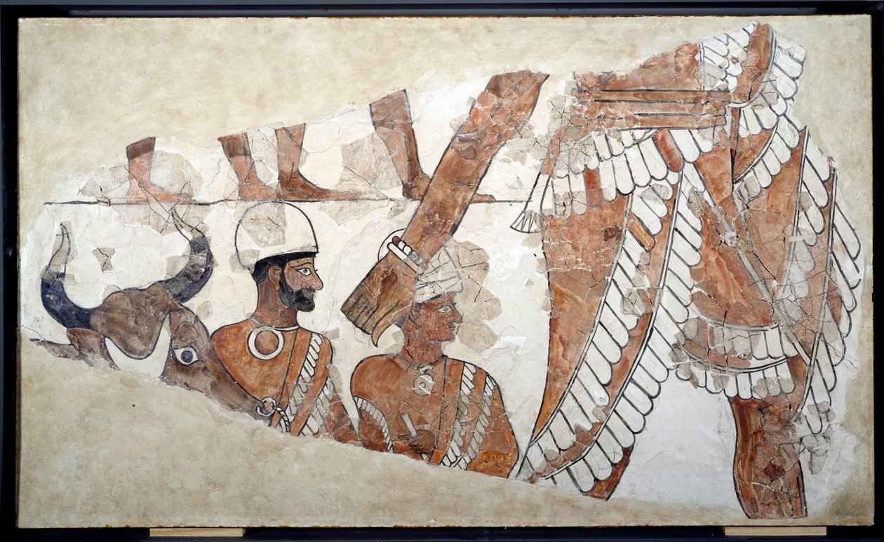 美索不达米亚：祭品的订购者。齐姆里姆宫殿壁画的细节（约1782-1759）。公元前18世纪。来自马里。巴黎，卢浮宫博物馆 作者 美索不达米亚