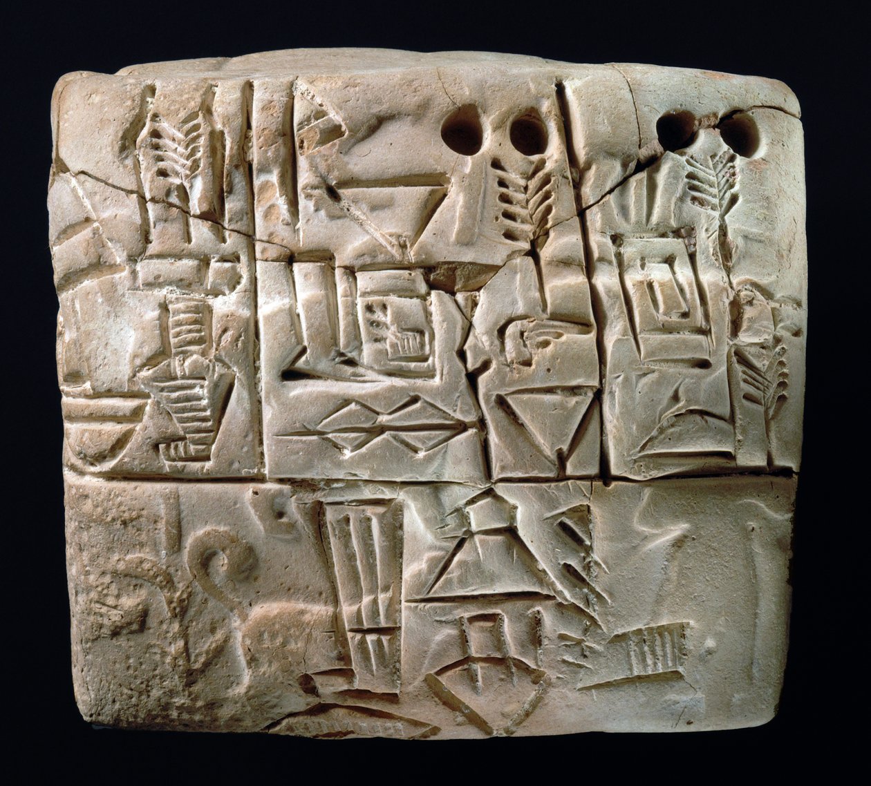早期象形文字板，美索不达米亚，乌鲁克，公元前 3100-2900 年（粘土） 作者 美索不达米亚