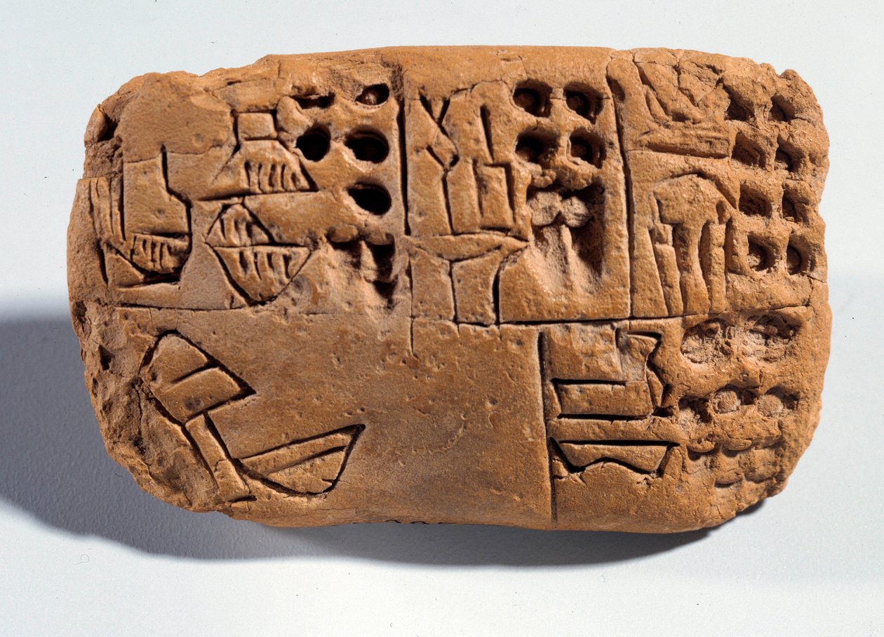 美索不达米亚：有楔形文字铭文的生土碑。苏美尔地区。公元前3300年 巴黎，卢浮宫博物馆 作者 美索不达米亚学校