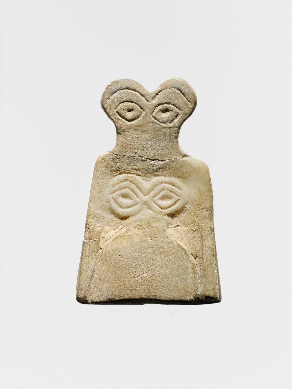 中乌鲁克眼睛神像，约公元前3700-3500年（石膏石膏）。 作者 美索不达米亚学校