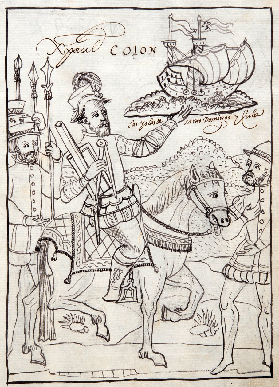 MS Hunter 242 f.247r克里斯托弗·哥伦布，来自特拉斯卡拉历史的插图来自Diego Munoz Camargo 作者 墨西哥学校