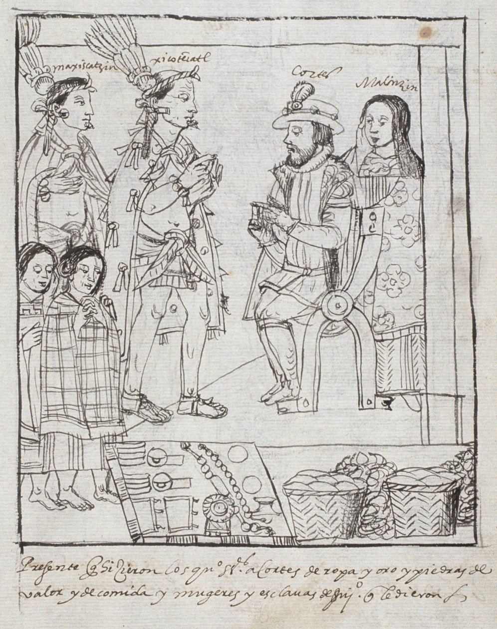 Montezuma遇见Cortez女士亨特242 f.255r征服墨西哥，来自特拉斯卡拉历史学家Diego Munoz Camargo 作者 墨西哥学校