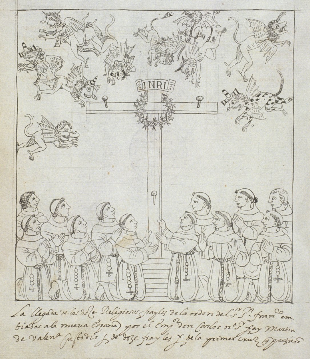 Hunter女士242 f.239v第一个十字架的建造，来自特雷斯卡拉历史学院的Diego Munoz Camargo 作者 墨西哥学校