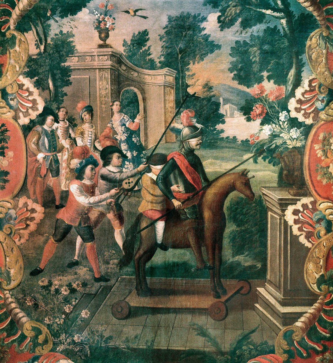 米格尔·德·塞万提斯·萨维德拉 (Miguel de Cervantes Saavedra，1547-1616) 取自《海峡的唐吉诃德》（拉曼恰的天才绅士唐吉诃德）的场景 作者 墨西哥学校