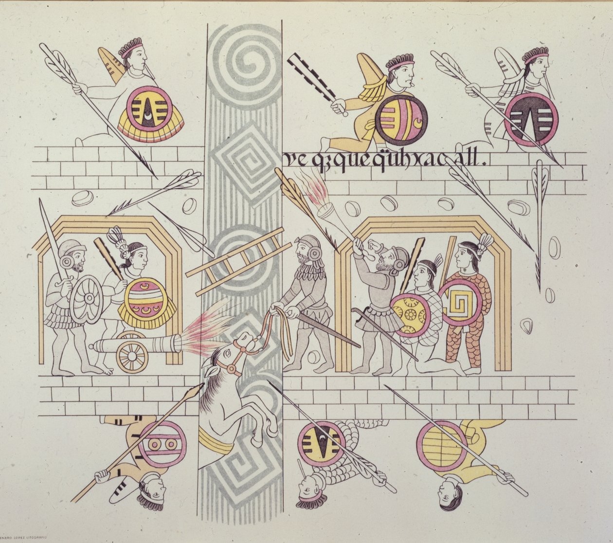 西班牙人和阿兹台克人，摘自阿尔弗雷多-沙维罗的《克里斯托巴尔-科隆纪念文集 作者 墨西哥学校