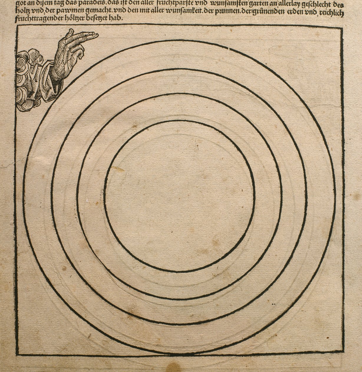 创造地球的父神，来自Hartmann Schedel（1440-1514）的&39;Liber Chronicarum&39;的插图，于1493年在纽伦堡出版 作者 迈克尔·普莱登伍夫（W. Wolgemuth）