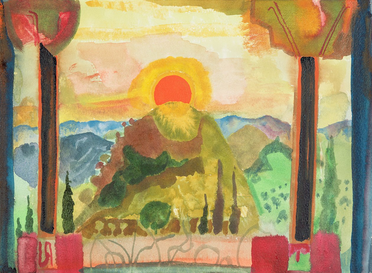 日落在Abruzzi，c.1980-89（纸上wc） 作者 迈克尔·蔡斯