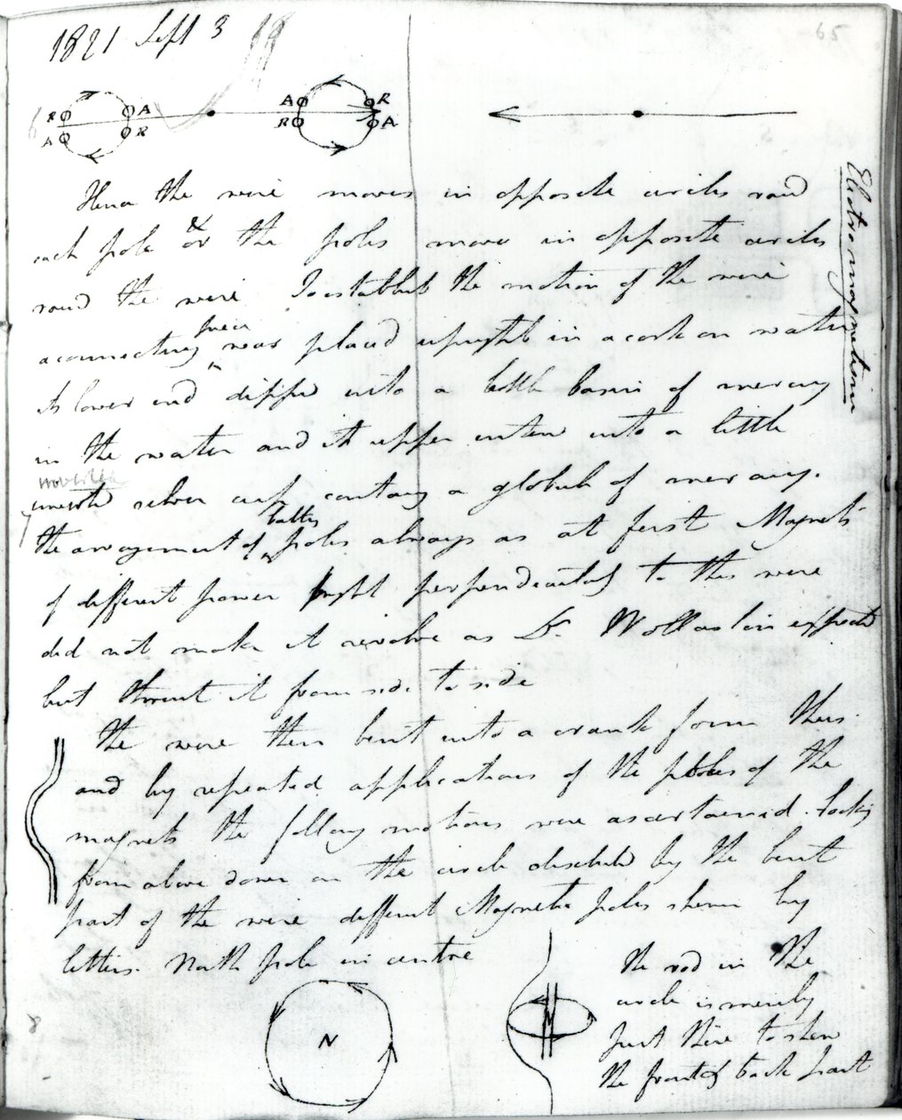 来自法拉第笔记本的第73页，关于“当前实验的轮换”，1821年9月3日 作者 迈克尔·法拉第