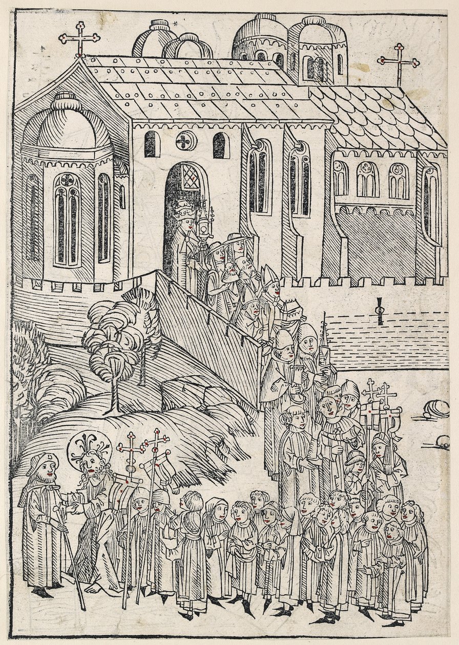 基督迎接朝圣者，c.1491 作者 迈克尔·沃尔吉姆特
