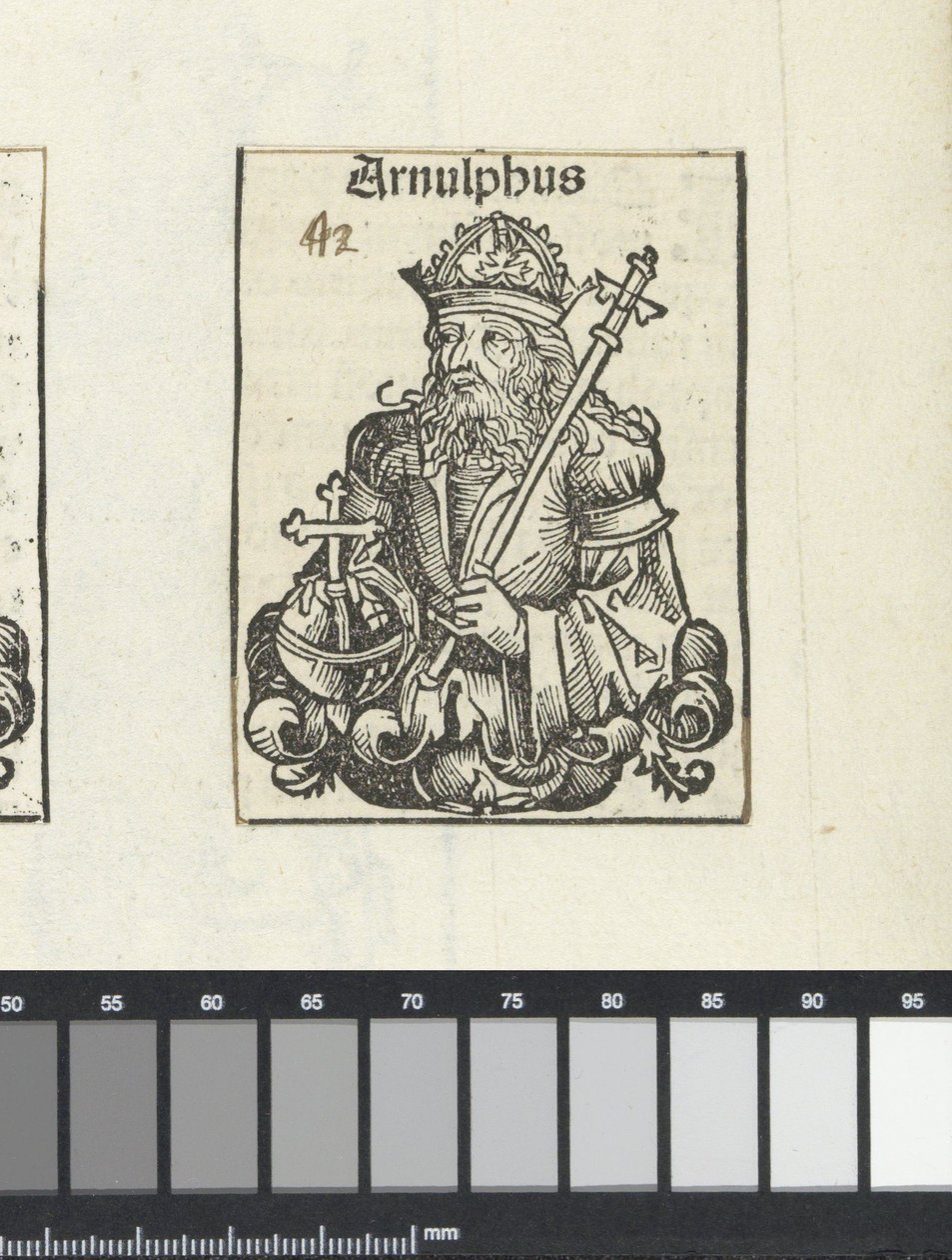 克恩顿州的阿努尔夫（Arnulf of Carinthia），摘自纽伦堡的哈特曼·斯卡尔（Hartmann Skull）的“ Liber Chronicarum” 作者 迈克尔（沃尔杰穆特（Wolgemut）或沃尔吉姆斯（Wolgemuth）
