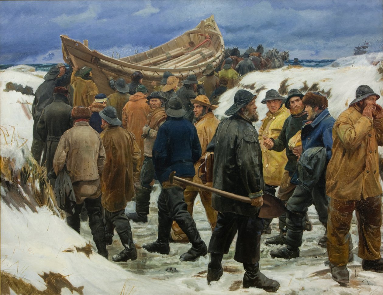 救生艇穿越沙丘，1883年 作者 迈克尔·彼得·安彻
