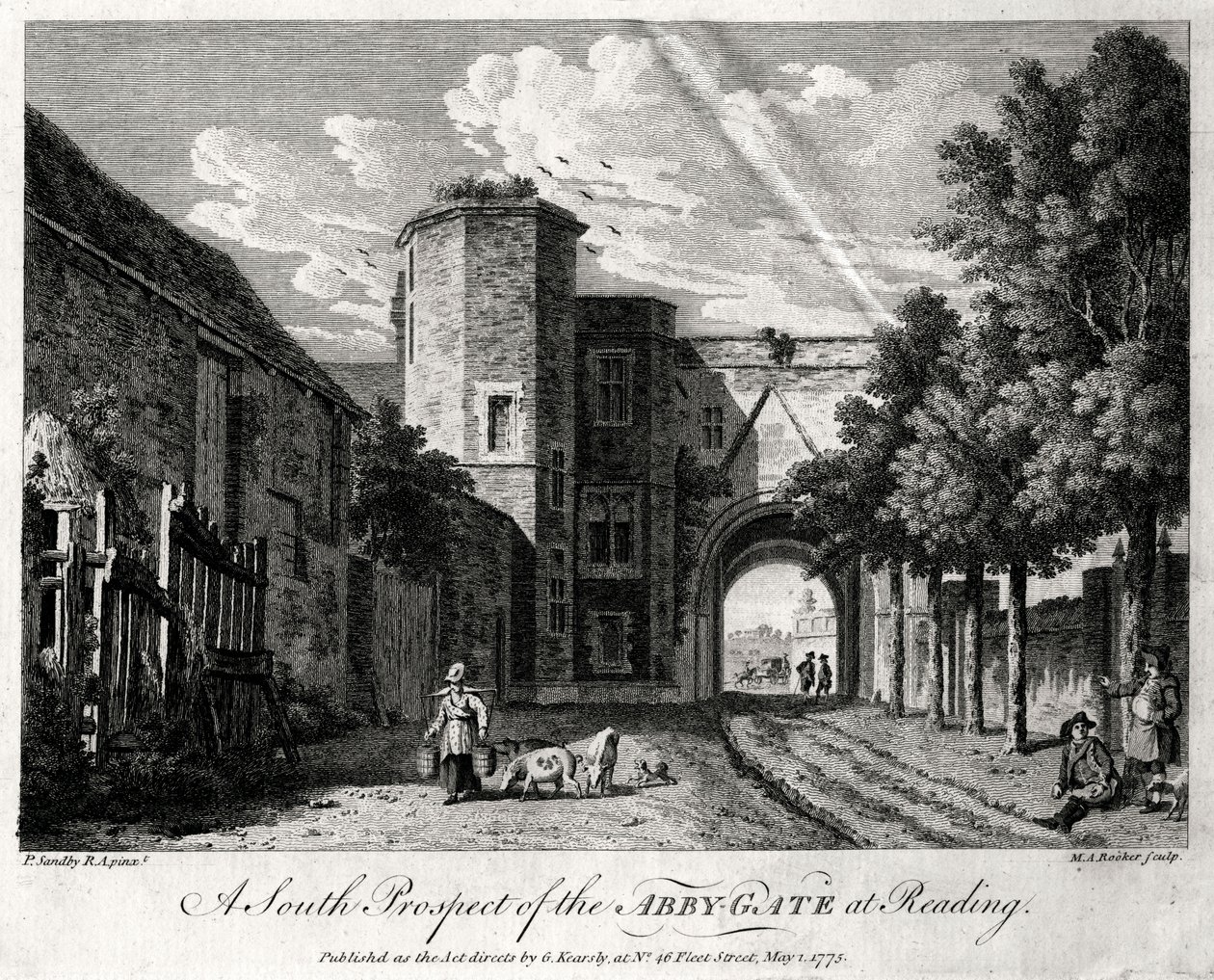 艾比·盖特（Abby-Gate）在伯丁郡的雷丁市的南向展望，1775年 作者 迈克尔·安吉洛·鲁克（Michael Angelo Rooker）