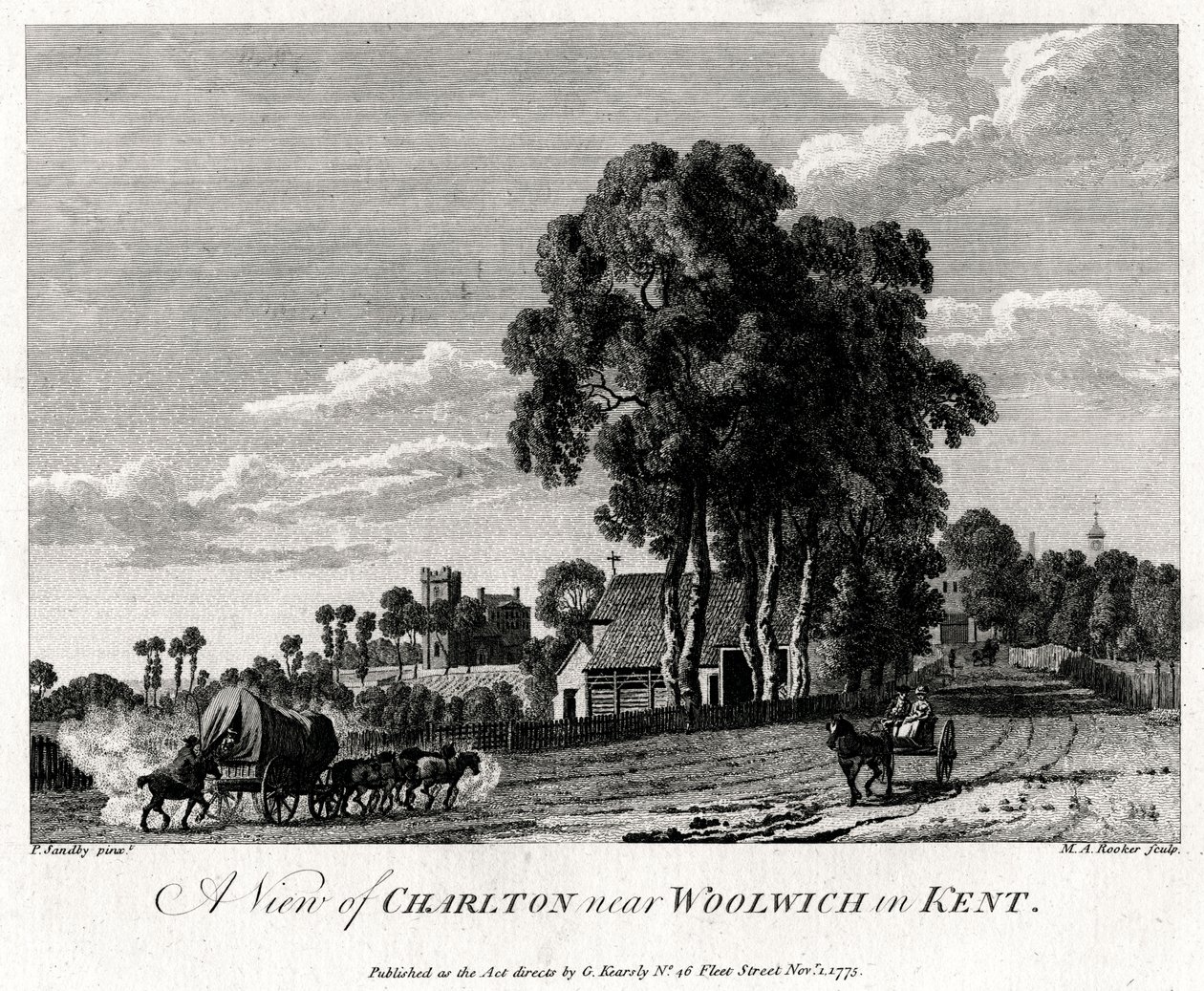 查尔顿（Charlton）风景，位于肯特郡伍尔维奇（Woolwich）附近，1775年。 作者 迈克尔·安吉洛·鲁克（Michael Angelo Rooker）