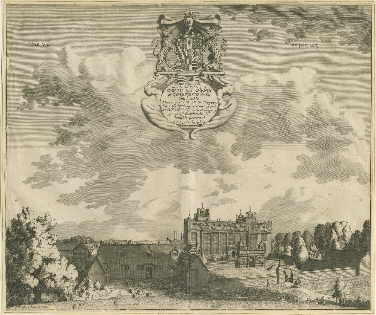 杰拉德·布罗姆利·霍尔（Gerards Bromley Hall）：版画，[1653-1686] 作者 迈克尔·伯格斯