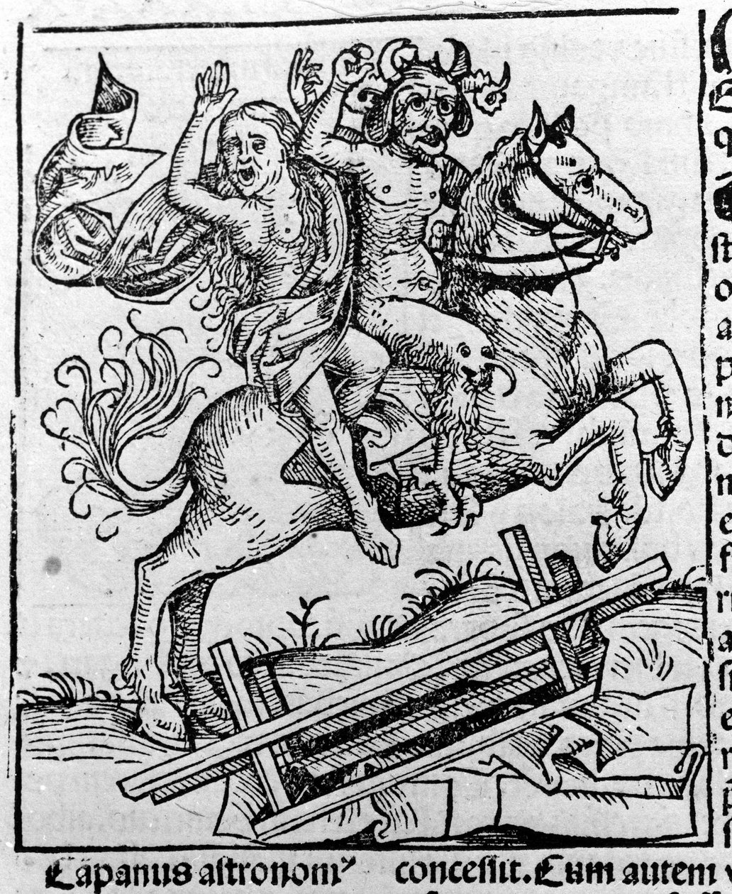 Hartmann Schedel Liberchronicarum 纽伦堡 1493 年《去安息日的魔鬼和女巫》 作者 迈克尔·沃尔吉姆特（Michael Wolgemut）或沃尔格姆斯（Wolgemuth）