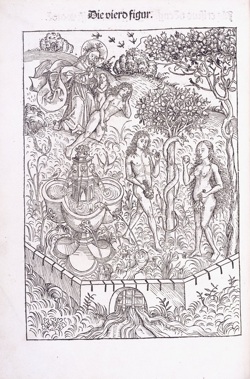 亚当和夏娃在伊甸园，1491年 作者 迈克尔·沃尔格姆斯