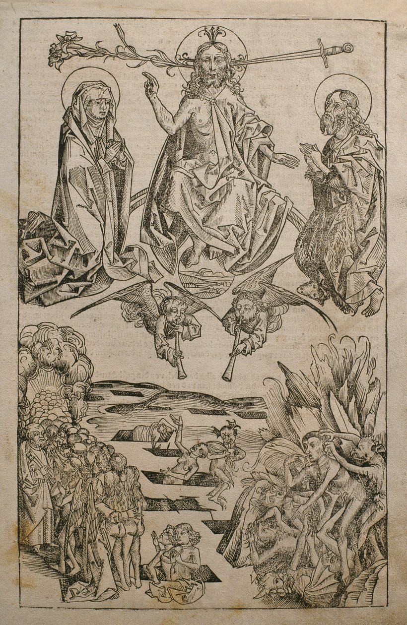 最后的审判，来自&39;Liber Chronicarum&39;的插图，由Hartmann Schedel（1440-1514）在纽伦堡出版，1493年 作者 迈克尔·普莱登伍夫（W. Wolgemuth）