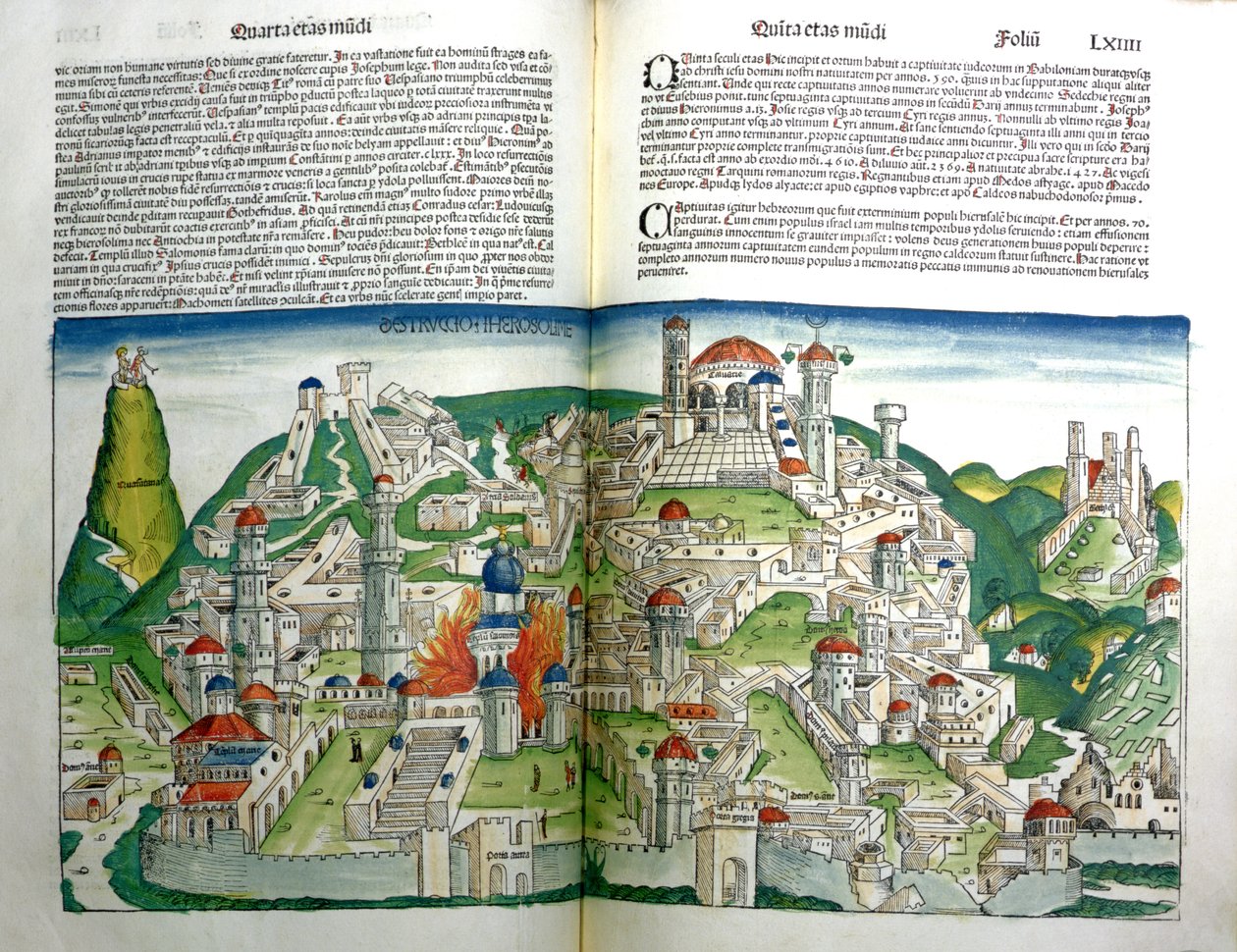 耶路撒冷被摧毁的城市，由纽曼堡纪事报（Hartmann Schedel，1440-1514）摧毁，于1493年出版 作者 迈克尔·普莱登伍夫（W. Wolgemuth）