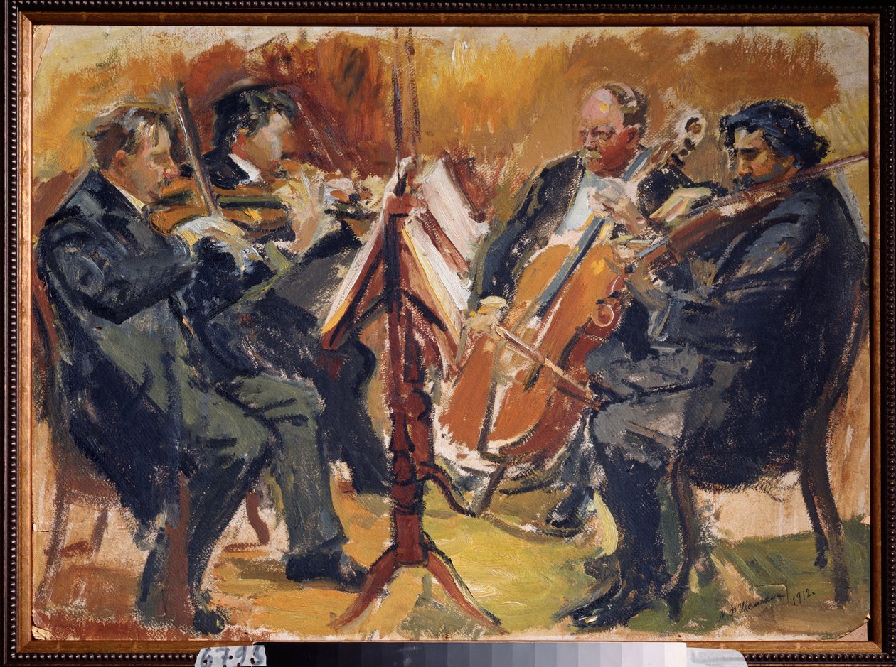 作曲家谢尔盖·塔尼耶夫的捷克四重奏，1912年（纸板上的油） 作者 米哈伊尔（Mikhail Fyodorovich Shemyakin）
