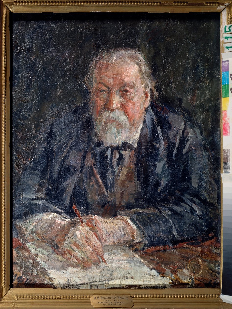 作曲家米哈伊尔-伊波利托夫-伊万诺夫（Ippolitov-Ivanov）（1859-1935 年）的肖像。米哈伊尔-费奥多罗维奇-谢米亚金（切米亚金）（1875-1944 年）的画作，布面油画 作者 米哈伊尔（Mikhail Fyodorovich Shemyakin）