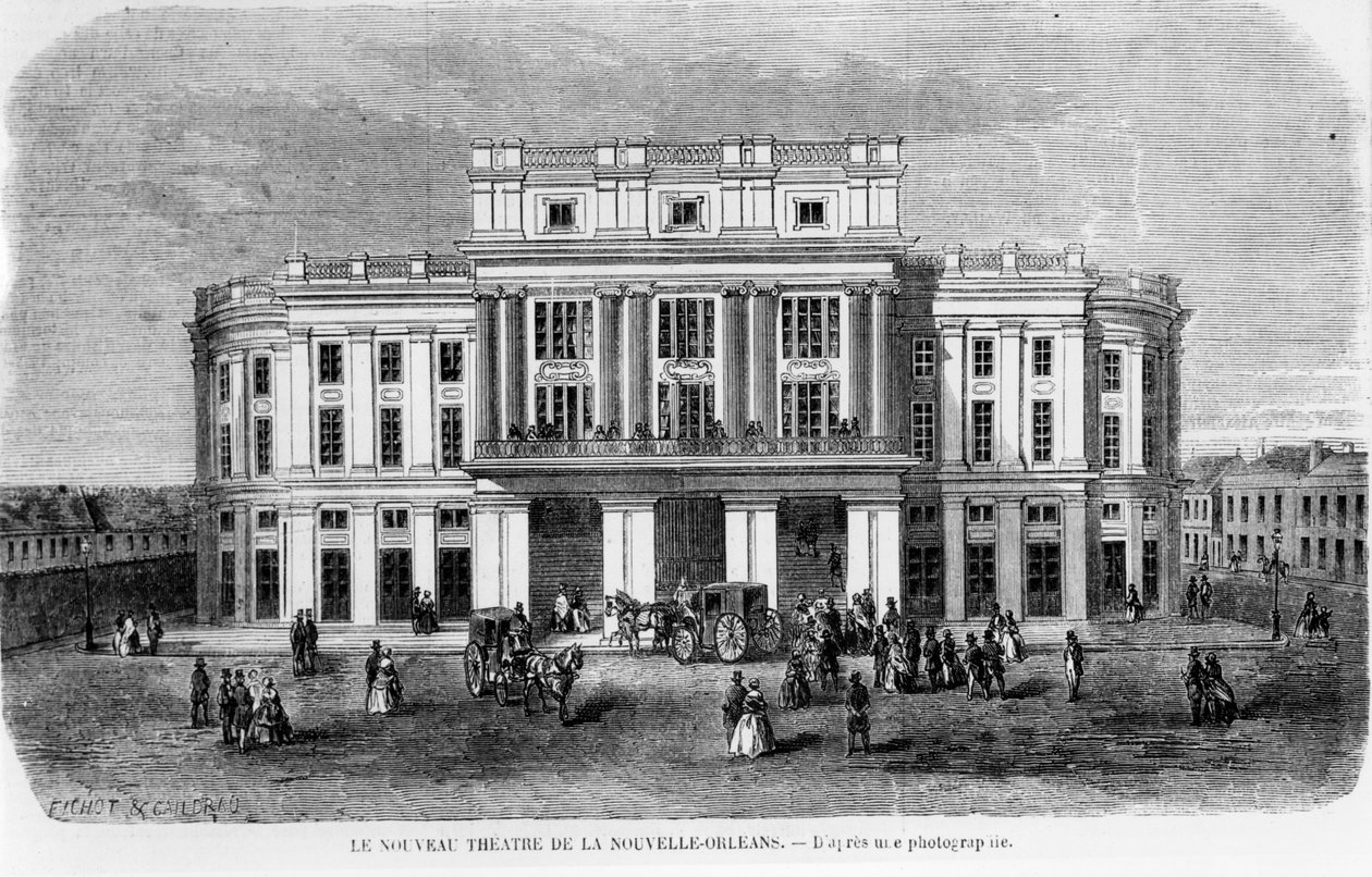 新奥尔良的新剧院，照片刻在1859年之后 作者 Michel C.和Gaildrau，Jules Fichot