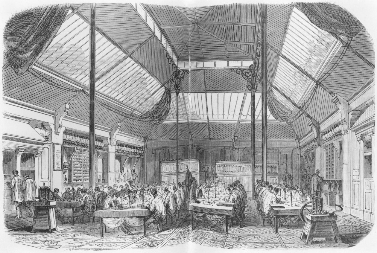第二帝国时期的珠宝工作坊，由Julien Turgan撰写的“Les Grandes Usines”插图，1880年 作者 米歇尔·查尔斯·菲霍特
