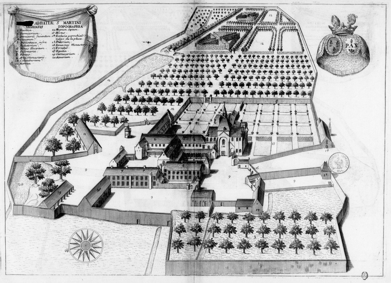 在Monasticon Gallicanum一书中刻有描绘圣马丁德塞斯修道院的17世纪板块 作者 米歇尔·杰曼
