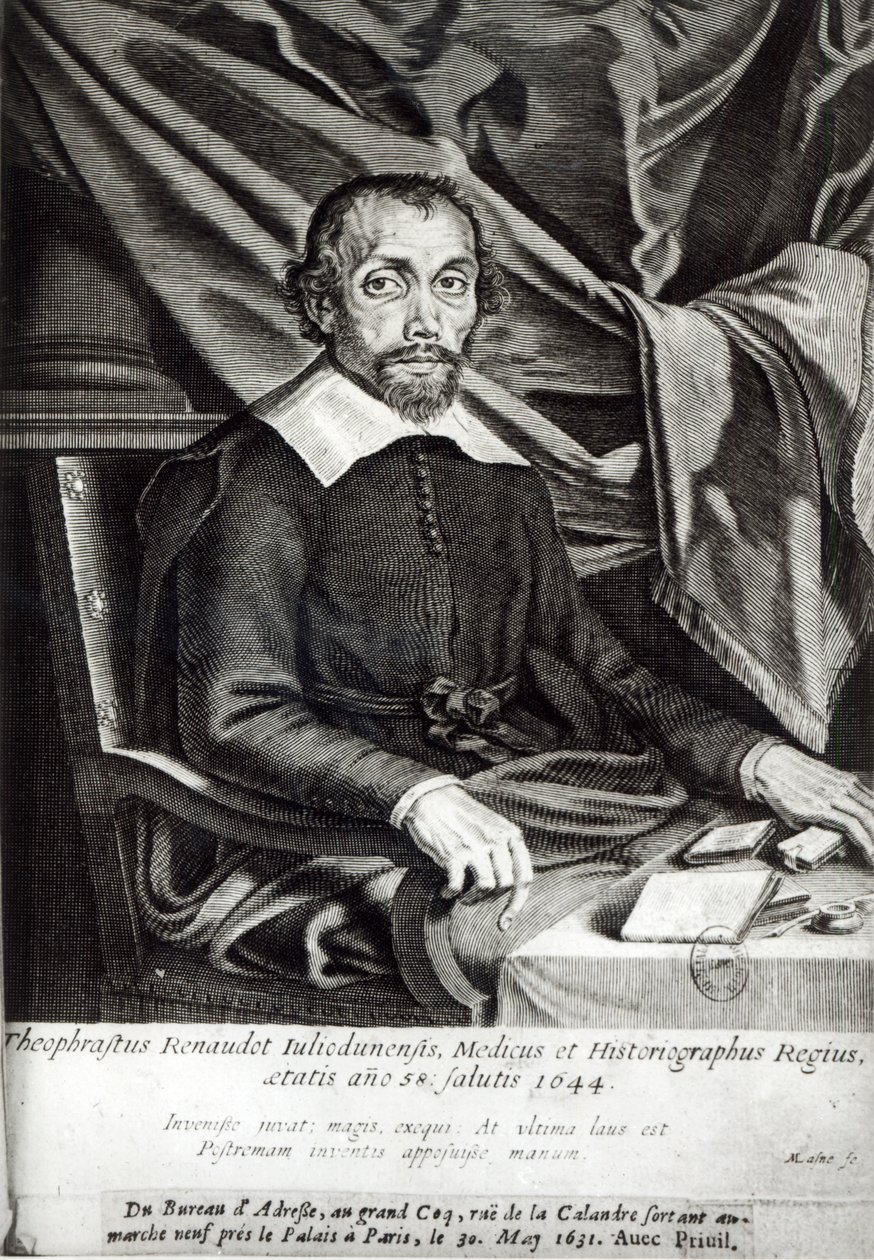 Theophraste Renaudot（1586-1653）的肖像，年龄58,1644 作者 米歇尔·拉斯内