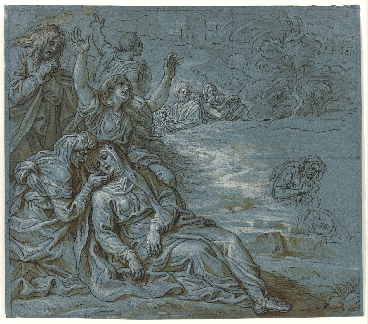 Lamentation，c.1680（笔和墨水在纸上用铅笔洗） 作者 米歇尔·德·塔佩斯特里斯科内尔