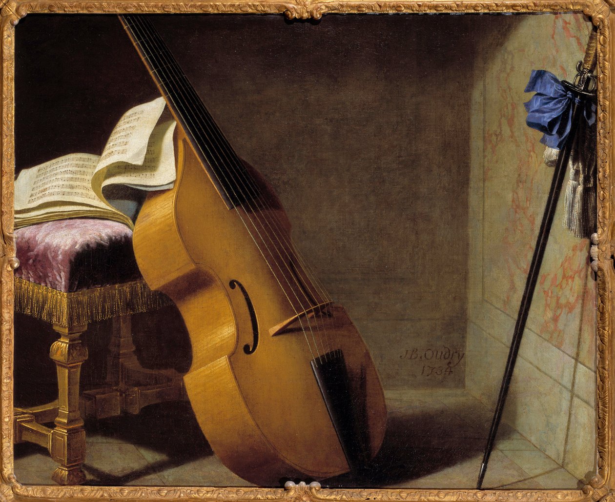 低音、音乐书和速度。 米歇尔·博耶 (1668-1724) 的绘画 作者 米歇尔·博耶