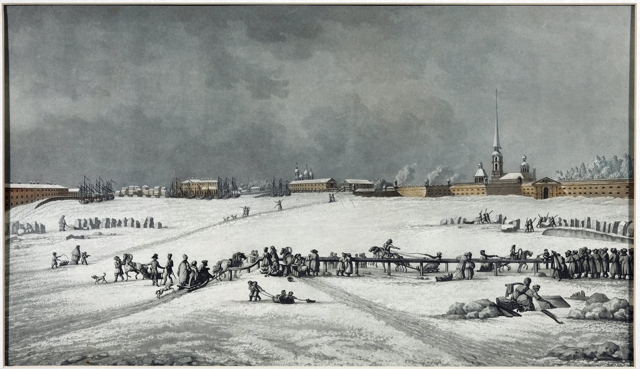 Vue de la forteresse Pierre et Paul (Pierre-et-Paul) - 彼得保罗要塞景观 - Michel Francois Damam-Demartrait（1763-1827 年）。水墨画 作者 米歇尔·弗朗索瓦·达曼·德马特