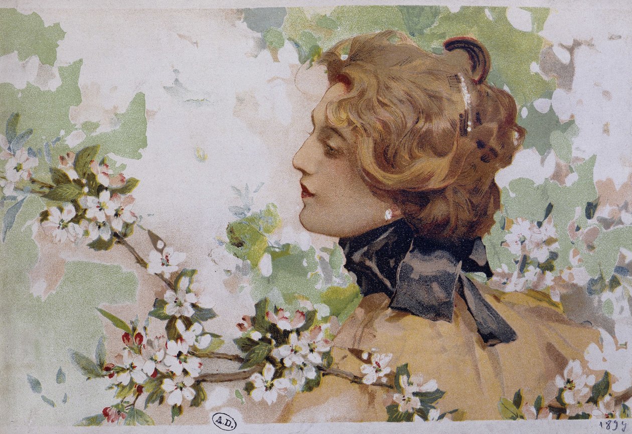 Woman among the flowers - chromo. by Simondy 作者 米歇尔·西蒙妮迪