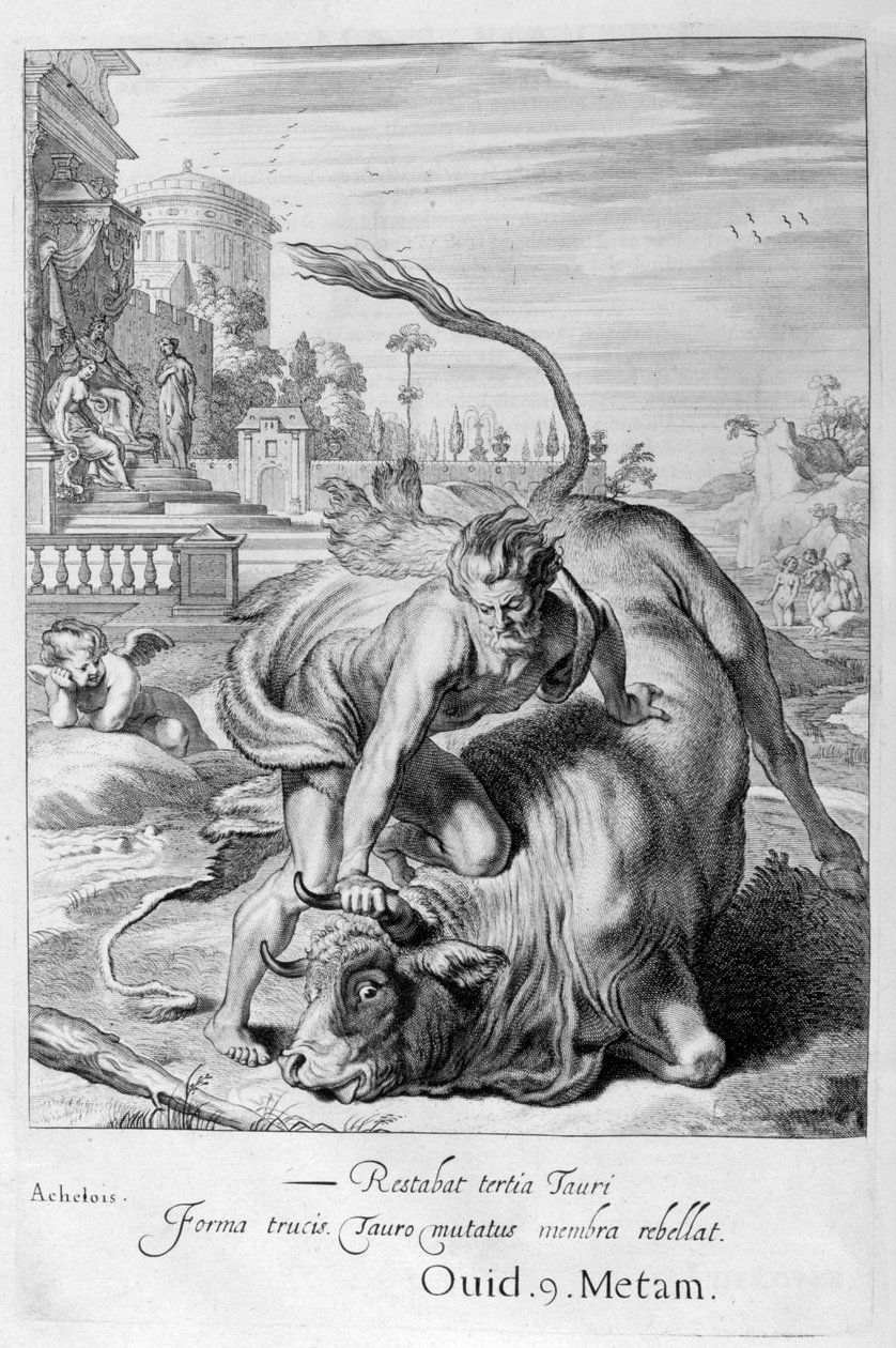 公牛形状的白腹犬被大力神（Hercules）征服，1655年 作者 米歇尔·德·马洛雷斯