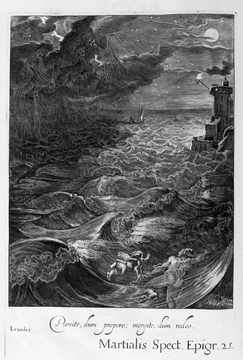 莱安德（Leander）在黑森邦（Hellespont）上遇见他的情妇英雄（1655） 作者 米歇尔·德·马洛雷斯