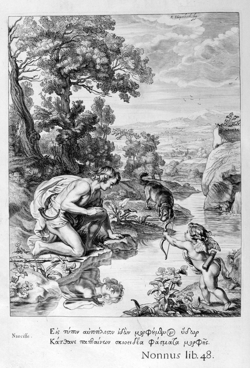 水仙爱上了自己的反思，1655年 作者 米歇尔·德·马洛雷斯
