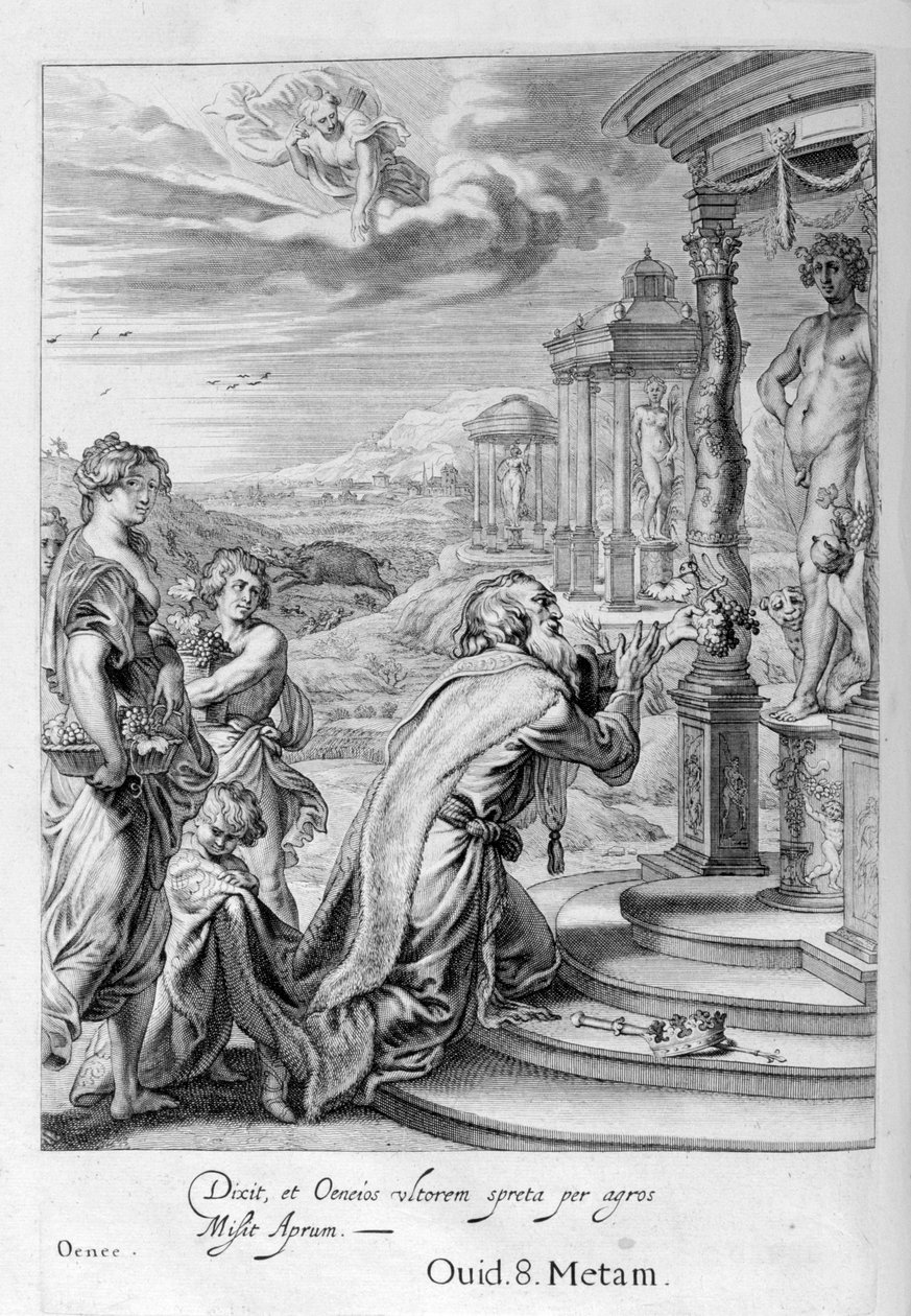 Calydon国王奥尼努斯（Oeneus）在牺牲中忽略了戴安娜（Diana），因他的不忠受到惩罚，1655年 作者 米歇尔·德·马洛雷斯