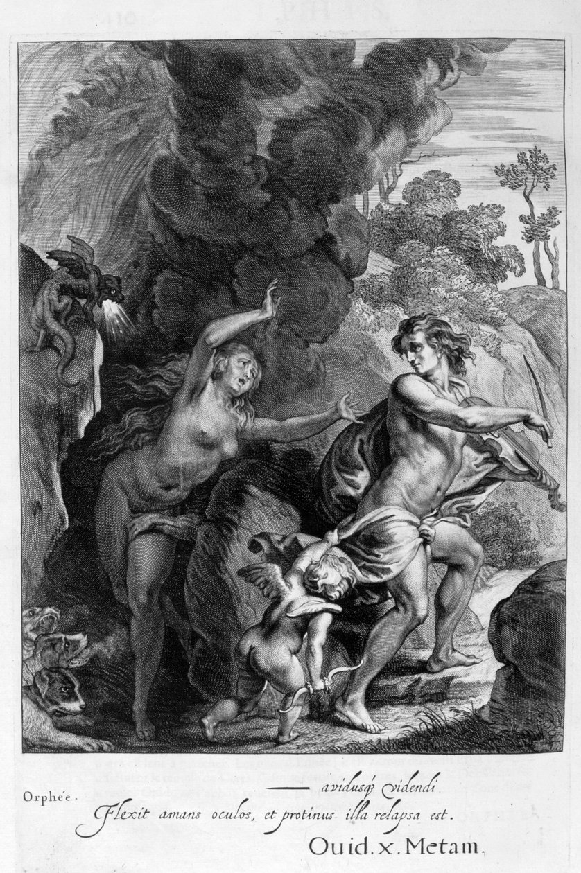 Orpheus，带领Eurydice走出地狱，回首她并永远失去她，1655年 作者 米歇尔·德·马洛雷斯