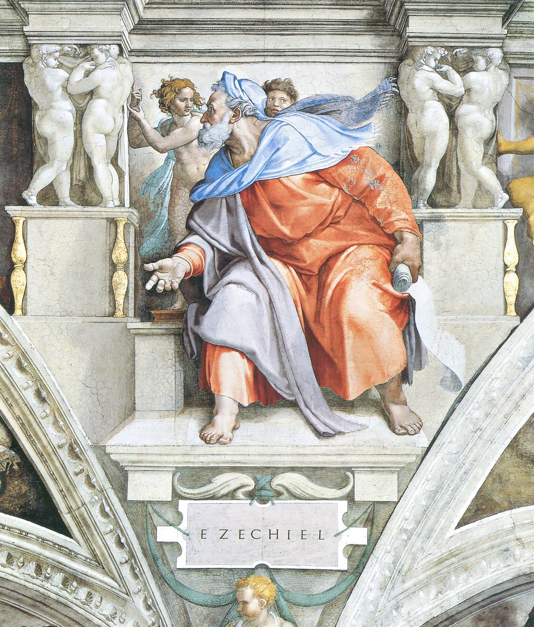 以西结在梵蒂冈西斯廷教堂的天花板上 作者 米开朗基罗（Michelangelo Buonarroti）