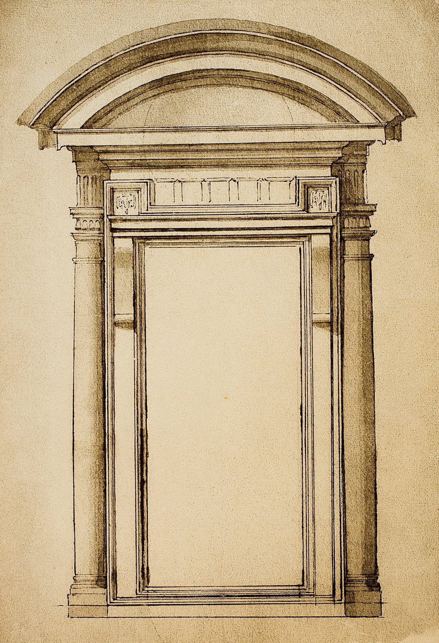 一扇门;米开朗基罗画的。 Casa Buonarroti，佛罗伦萨 作者 米开朗基罗（Michelangelo Buonarroti）