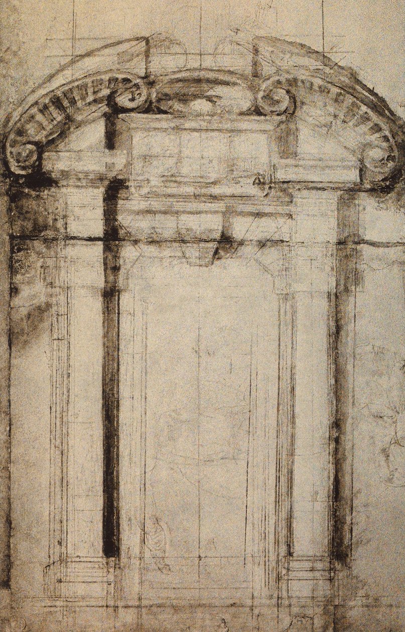门户网站的建筑学研究;米开朗基罗画的。 Casa Buonarroti，佛罗伦萨 作者 米开朗基罗（Michelangelo Buonarroti）
