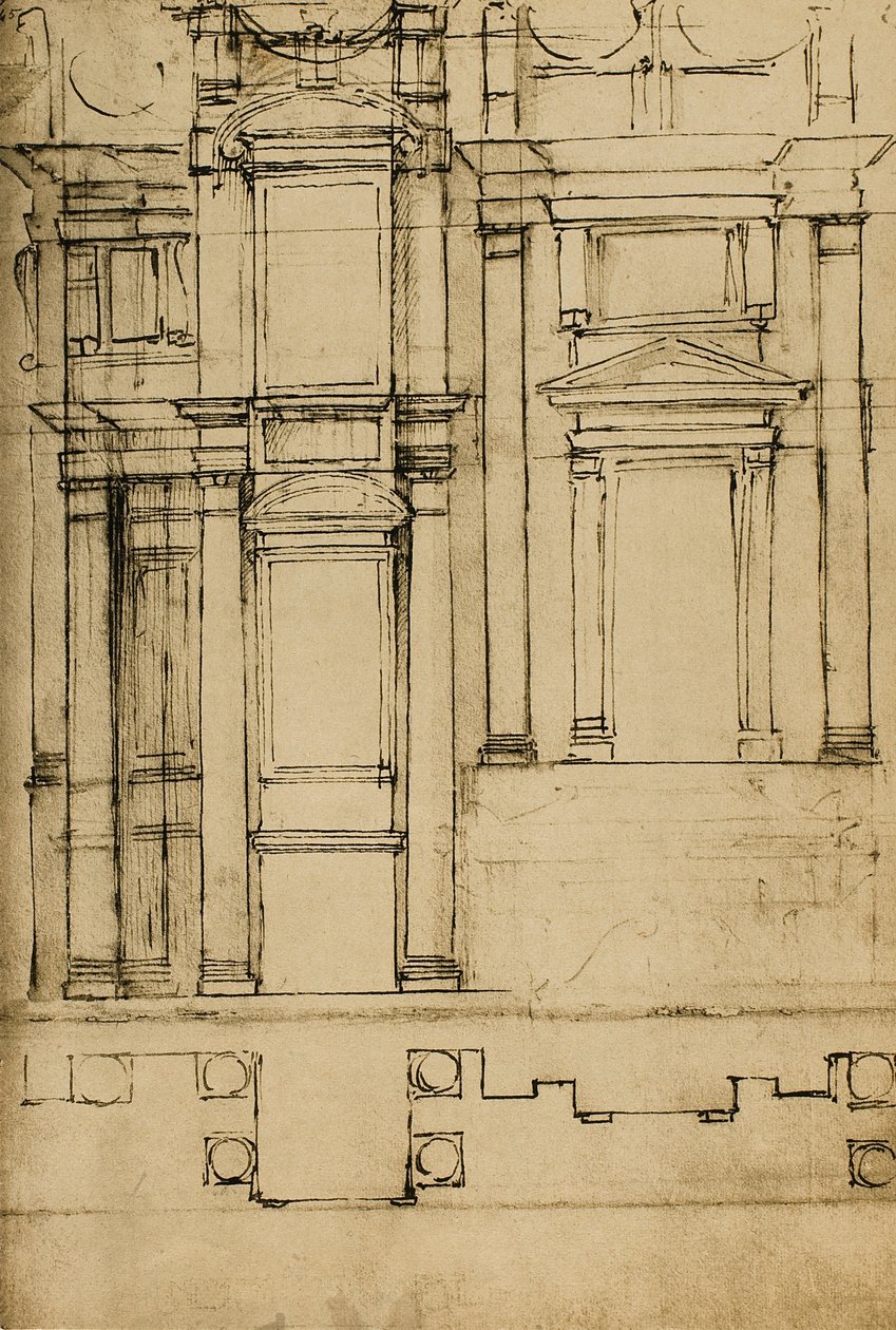 San Lorenzo教堂Medici教堂的建筑学研究;米开朗基罗画的。 Casa Buonarroti，佛罗伦萨 作者 米开朗基罗（Michelangelo Buonarroti）