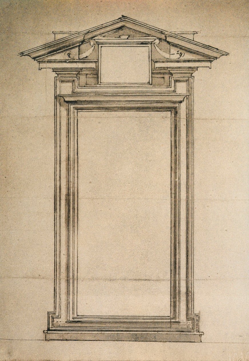 建筑学研究Biblioteca Laurenziana的一扇门;米开朗基罗画的。 Casa Buonarroti，佛罗伦萨 作者 米开朗基罗（Michelangelo Buonarroti）