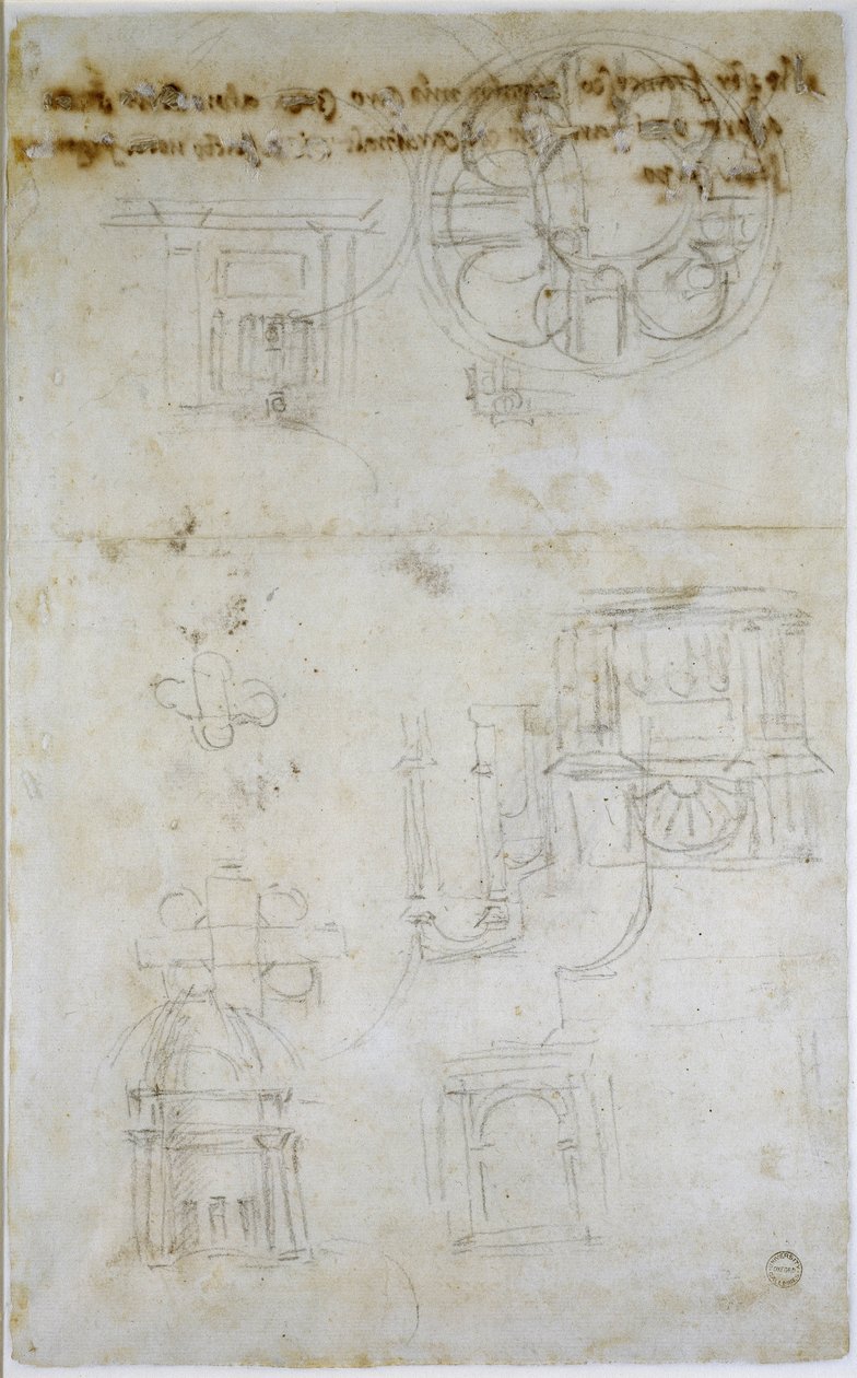 建筑研究，c.1560（纸上的黑色粉笔） 作者 米开朗基罗（Michelangelo Buonarroti）